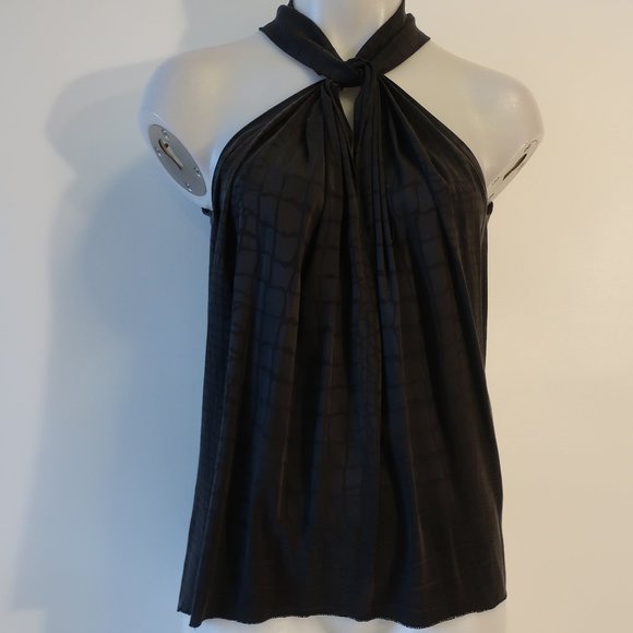Womens Roi Black Silk Blend Monochromatic Croc Print Keyhole Halter Tank Top S * - Picture 1 of 9